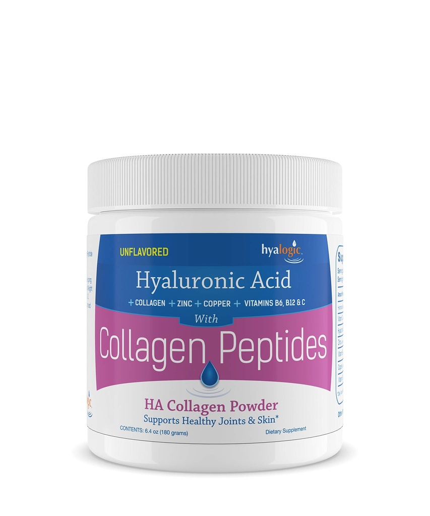 Colagen peptide Hialogice Pulbere w/acid hialuronic, Hidrolized Tips 1 & 3, Grass Fed, Keto Proteine Powder Supliment pentru creșterea părului, piele, unghii, articulații Nearomatizate Easy to Mix 6,4 oz (180 gr.)