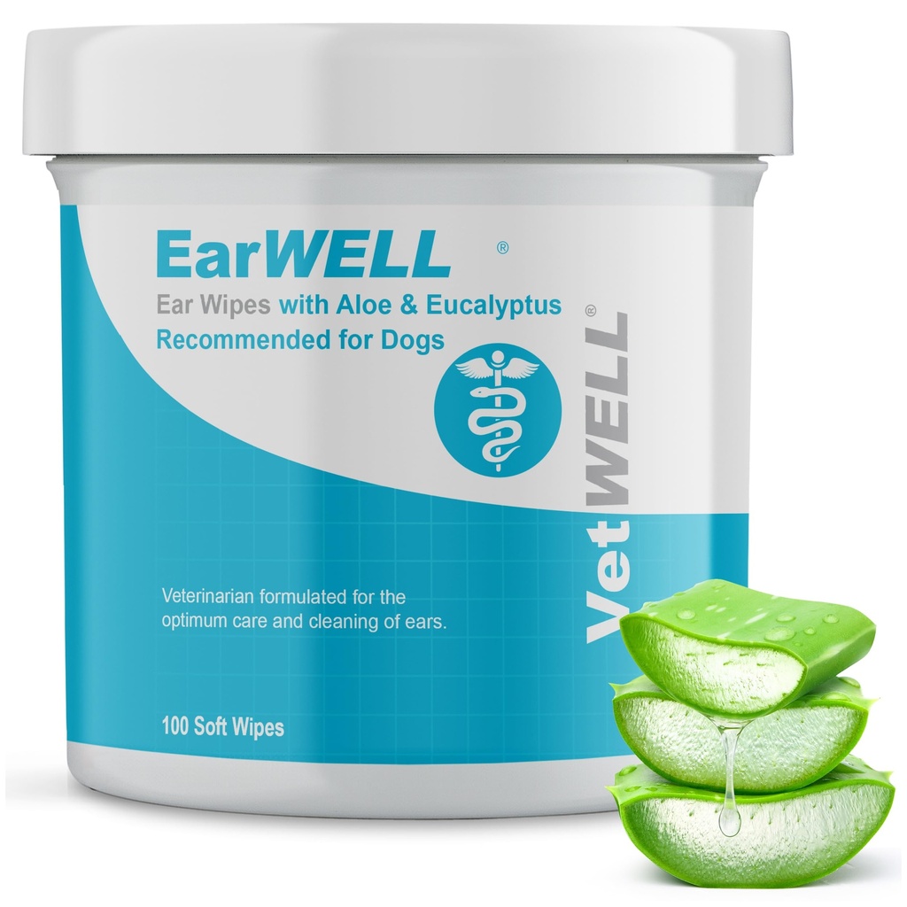 Earwell by VetWELL Dog Ureche Wipes - Şerveţele de curăţat otic pentru infecţii şi controlarea odor ureche la animale de companie - 100 Conte