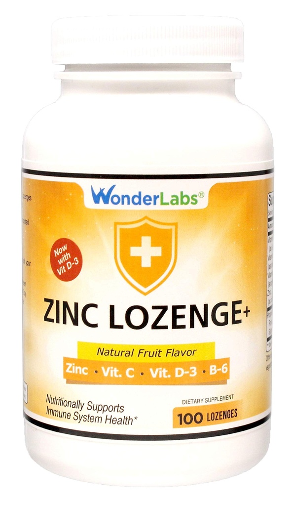 Laboratoare minune Zinc Lozenges cu vitamina C - fructe aroma, suport imun sanatos Lozenges cu 25mg supliment de zinc Per Lozenge + 30mg de vitamina C - 100 Lozenges