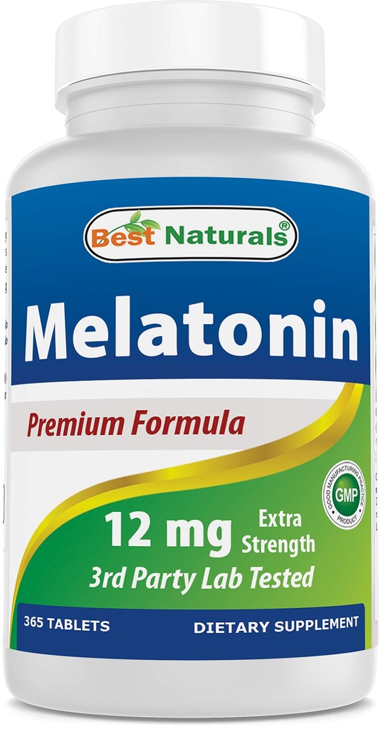 Cel mai bun naturals Melatonin 12 mg (1 an de aprovizionare) - Drog-free Nighttime Sleep Aid - Melatonină pentru somn și relaxare, 365 Conte (365 Count (Pachet de 1)