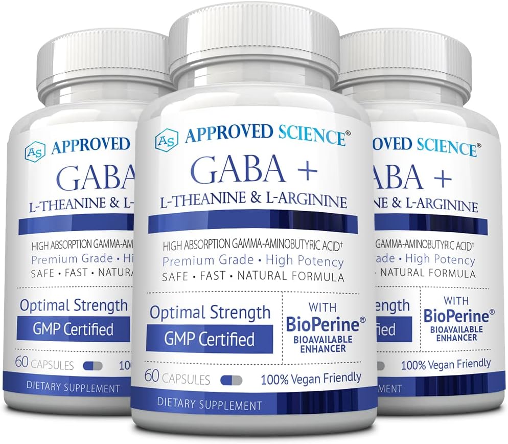 Stiinta aprobata GABA+ - Promoveaza calmul, imbunatatirea somnului, imbunatatirea dispozitiei - GABA, L-Theanina, L-Arginina, Vitamina B6, BioPerina - Absorbtie ridicata - 180 capsule - Vegan