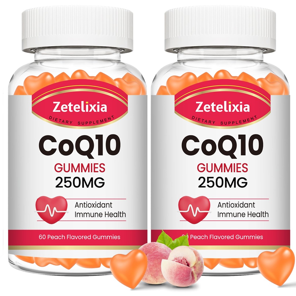 2 Pack CoQ10 Gummies, 5X Coenzimă de absorbţie mai bună Q10 pentru energie celulară şi suport antioxidant, 120 Gume de piersici