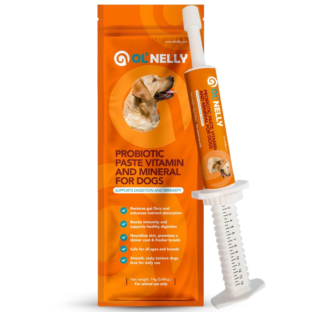 Prebiotic & Probiotic Dog Probiotic Paste, 6 Tulpini de Bacteria,18 Bi CFU + Vitamine, Minerale- Upgraded Formula pentru echilibru rapid GI, Câini Probiotic Paste (14 g)