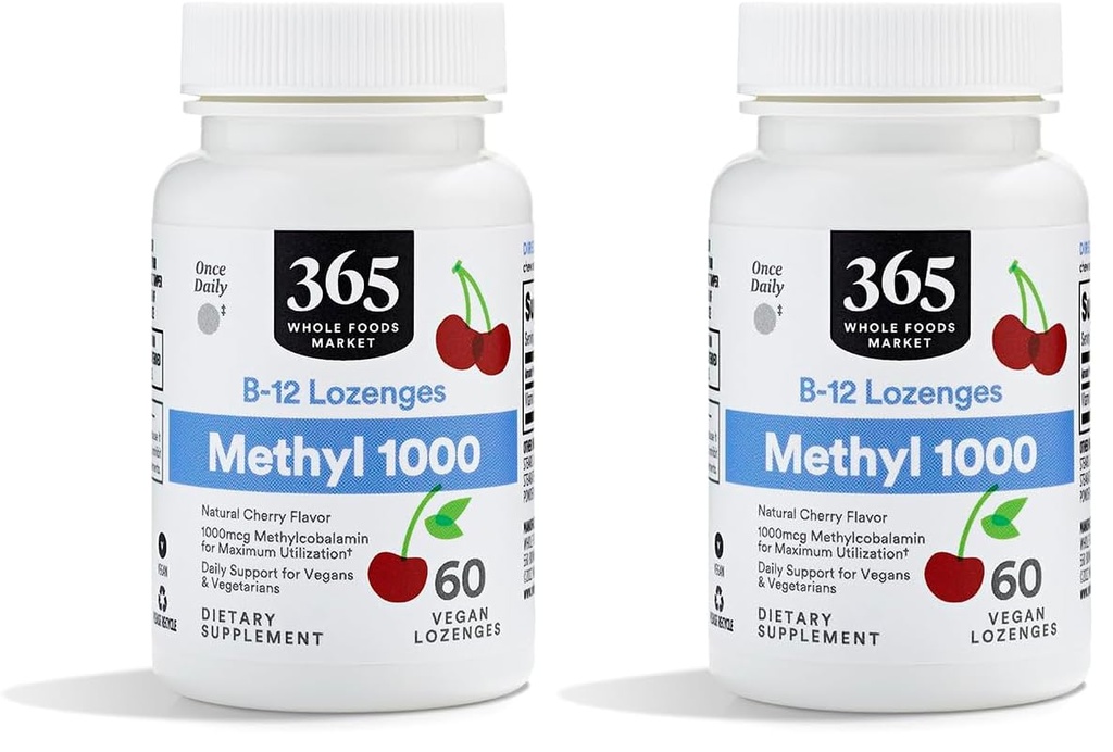 Întreaga piaţă de alimente, Metil B-12 Lozenges 1000mcg, aromă de cireşe, 60 ct (Pachet de 2)