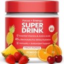 Forgge Energetic Energetic Drink Powder Mix - Cafeina curata + B12, B6, C & D Vitamine - Zahar Free Energy Drink Powder cu electroliti, Aminoacidi, Antioxidanti, Lions Mane - Vegan, Keto-Friendly - 30 SVG, Punch de fructe