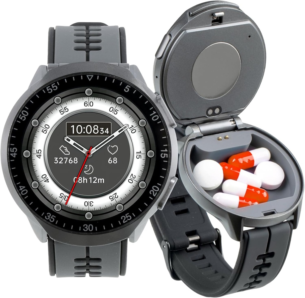 Smart Watch Pill Box, Fitness Smartwatch with Bluetooth Call for Men, Water Resistant Pill Organizer for Emergency, Pill Case for Emergency, Small Pill Container for Vitamin, Fish Oil