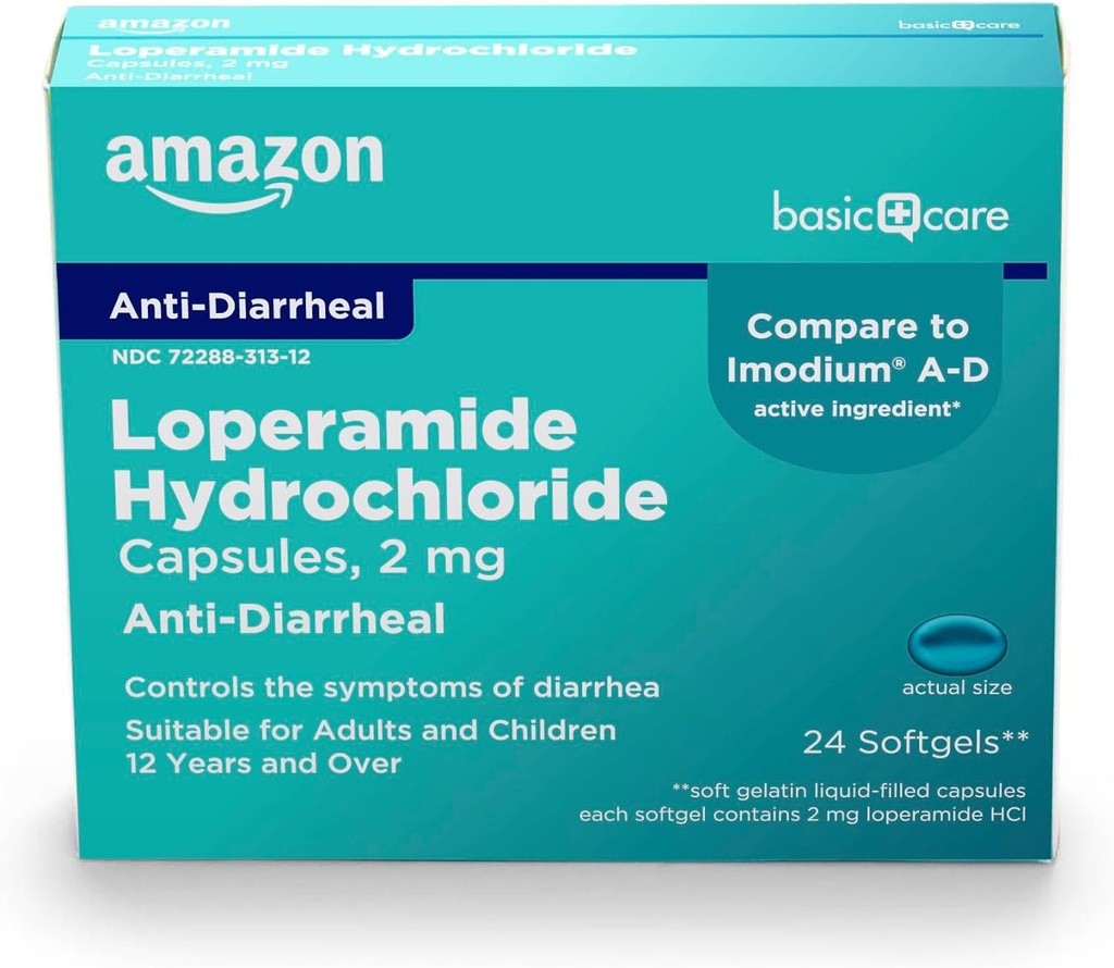 Îngrijire de bază Loperamidă Hcl 2 Mg Softgels, Anti-Diareal, 24 Conte (Pachet de 1)