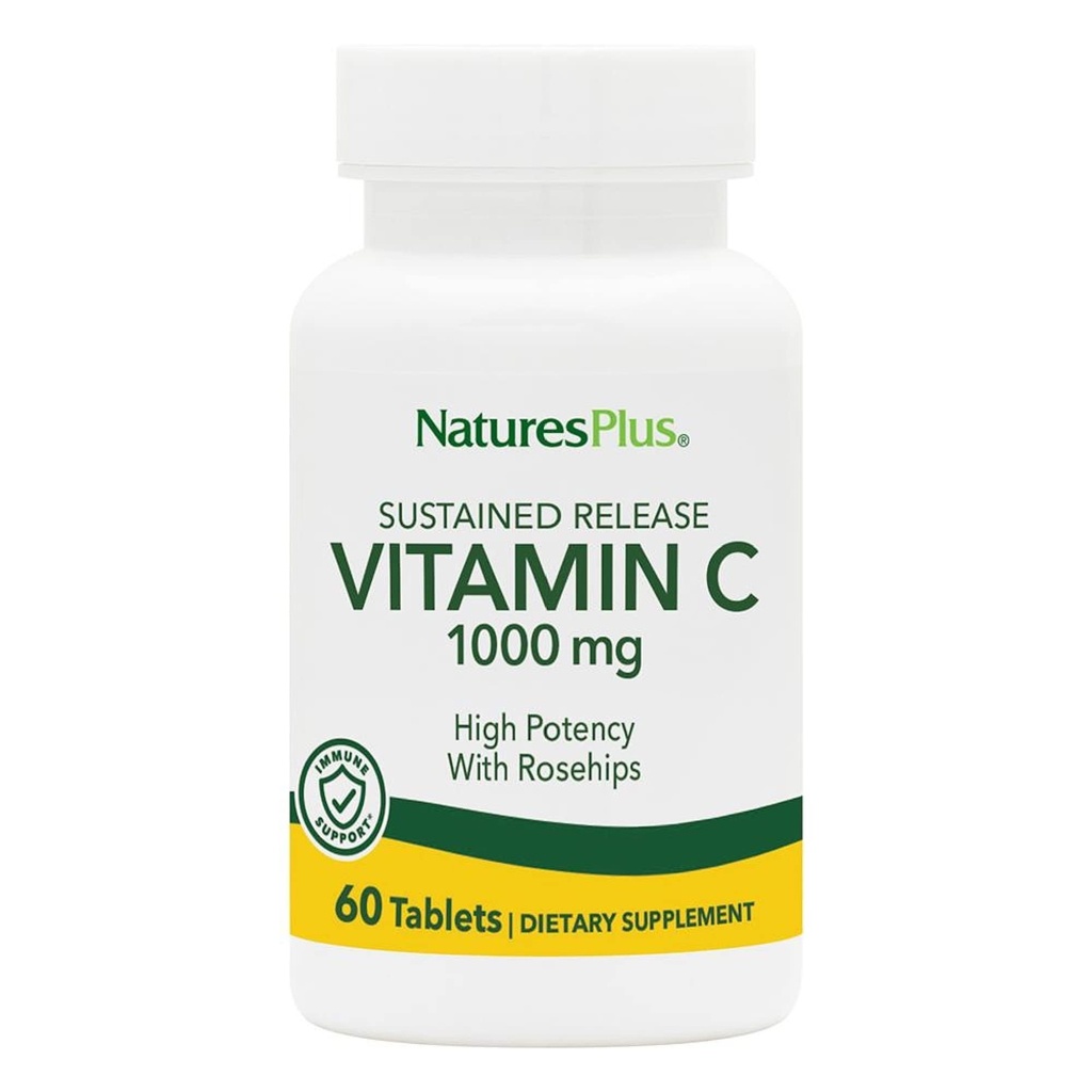NaturesPlus eliberare susținută 1000 mg vitamina C - 60 comprimate - cu trandafiri hips - vegetarian, gluten gratuit - 60 serviri