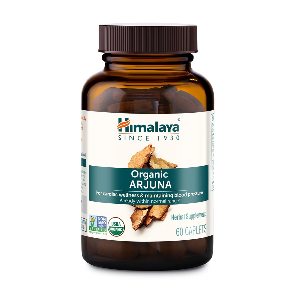 Himalaya Organic Arjuna, 60 de zile de aprovizionare - Herbal Supporting Heart Health and Normal Blood Pressure - USDA Organic, Vegan, Non-GMO, Gluten Free, 700 mg, 60 Caplete