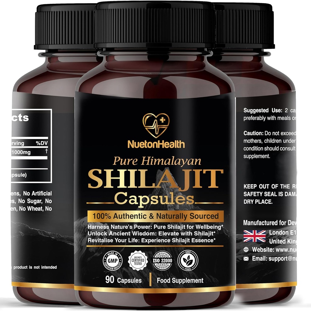 Capsule Himalayan Shilajit - 100% Pure & Naturale 90 Pastile Vegane - Gold Grad Wellness, Energy & Vitality Supplement pentru bărbaţi şi femei - Gradul A Shilaj bogat în acid fuzelian şi Humic