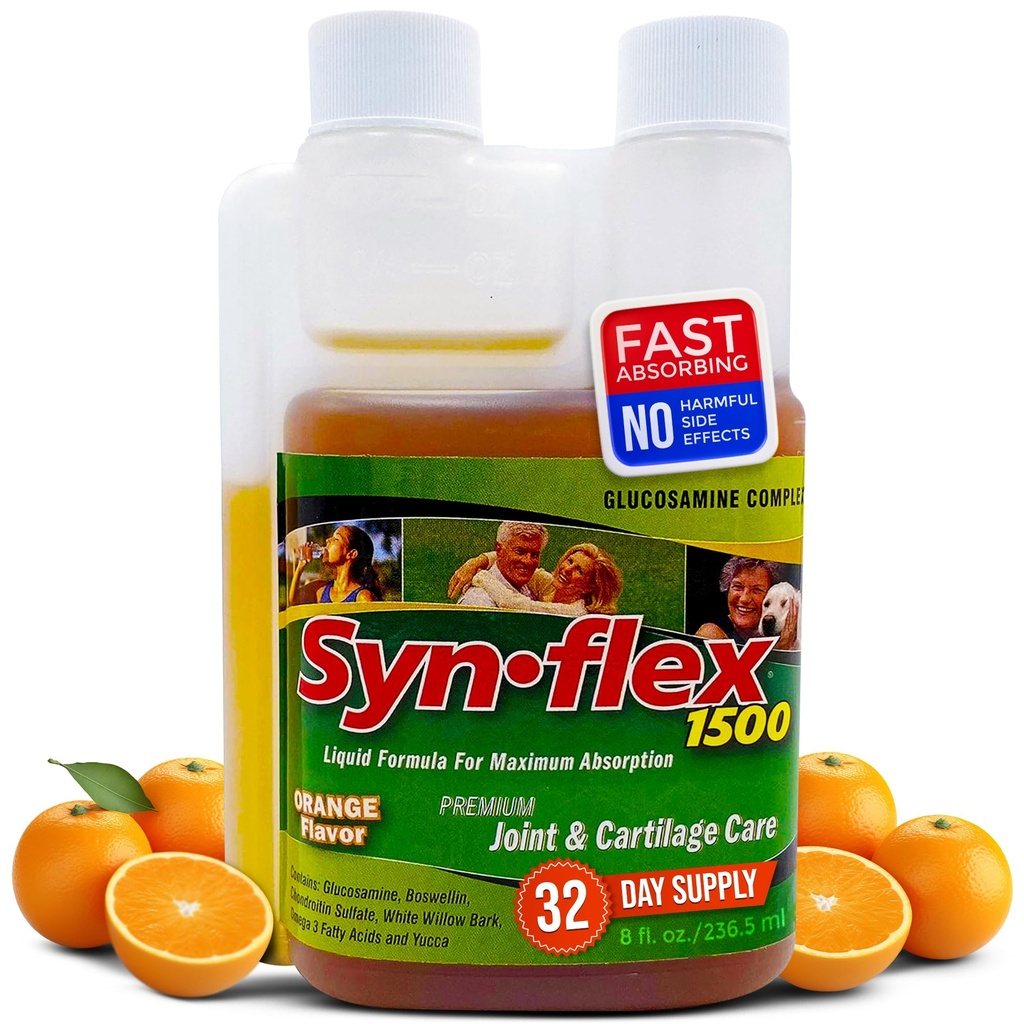 1500mg Liquid Glucosamine & Chondroitin - Concentrație ridicată Formula rapid-Absorbing Orange Flavor ajută la susținerea comun & Cartilage Health - cu salcie albă Bark, Mangan și Boswellin (32 zi de aprovizionare)