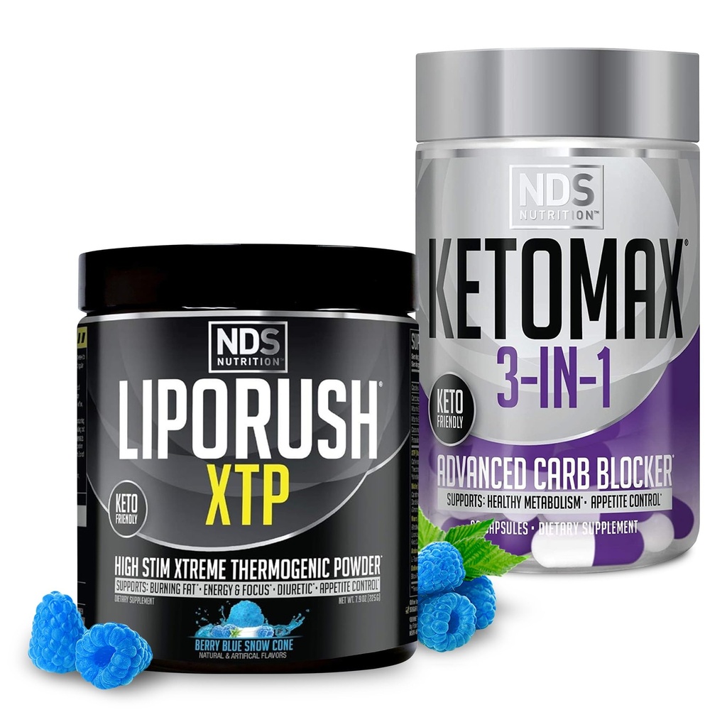 NDS Nutriţie XTP Blue Berry Con de zăpadă termogenic (45 Servings) şi Keto-Max Advanced 3-in-1 Pastile Carb Blocker Appetite Supressant (90 capsule)
