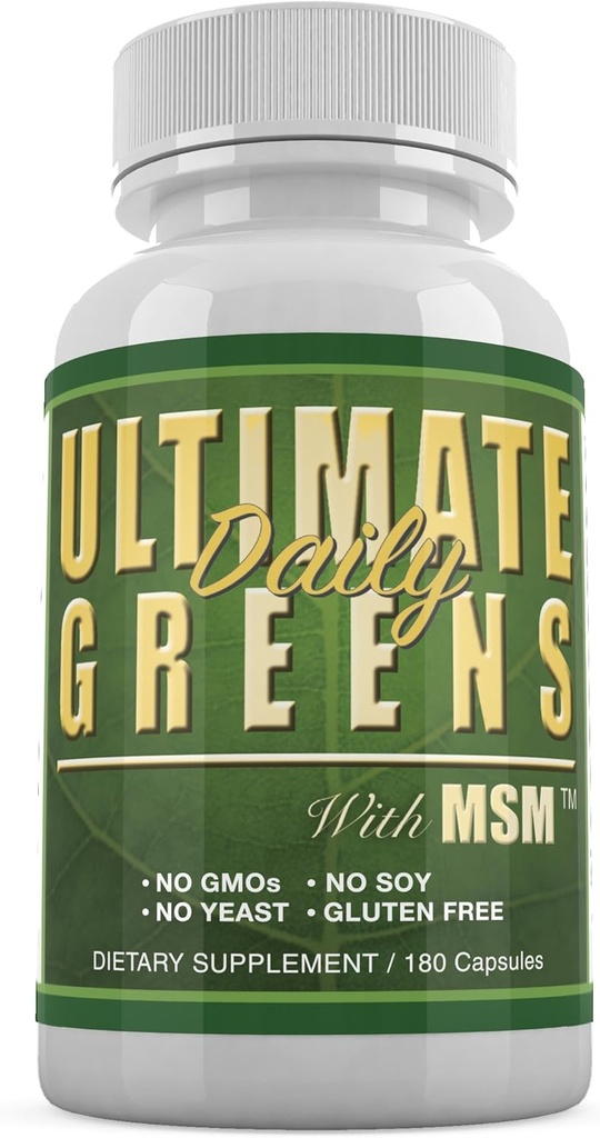 Sanatate zilnica, Verzi Ultimate cu MSM 1925mg Vegan Ingrediente naturale super-alimentare Legume nutritionale Alkalizing Suplimentul energetic imun 180 Capsule (1 lună de aprovizionare)