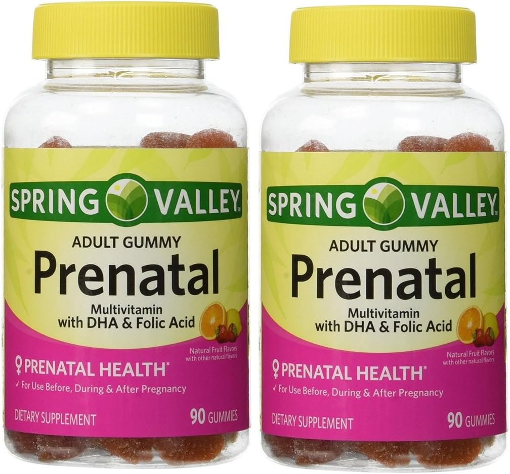 Valea Primăverii Adulţi Gummy Multivitamine prenatale cu DHA & Acid folic (Pachet de 2) 180 Gumete Total