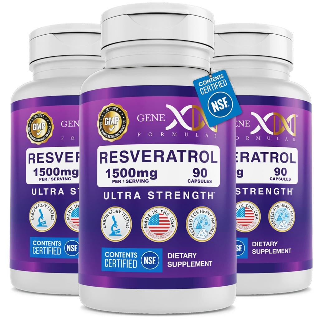 Genex Formulas 1500mg Resveratrol cu BioPerine pentru absorbţie (3 ambalaj) 