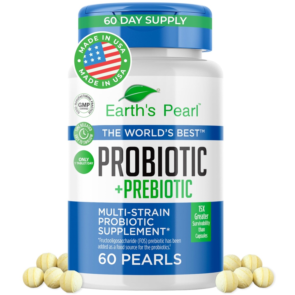 Probioticele de perlă ale Pământului pentru femei și bărbați și copii - Probiotice probiotice și prebiotice cu formă perlă cu BIO-Tract®, 4 miliarde CFU, Suport de sănătate cu gust (60 de zile de aprovizionare)