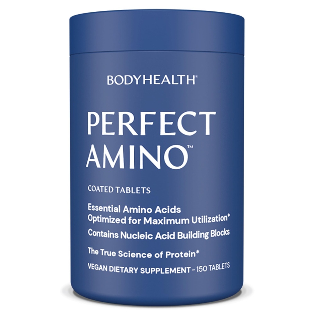 BodyHealth perfect Amino (150 ct) Ușor de înghițit tablete, Aminoacidi esențiali Supliment cu BCAAs, Proteina Vegană pentru Antrenament Pre/Post & Recuperare musculară cu Lysine, Triptofan, Leucine, Metionină