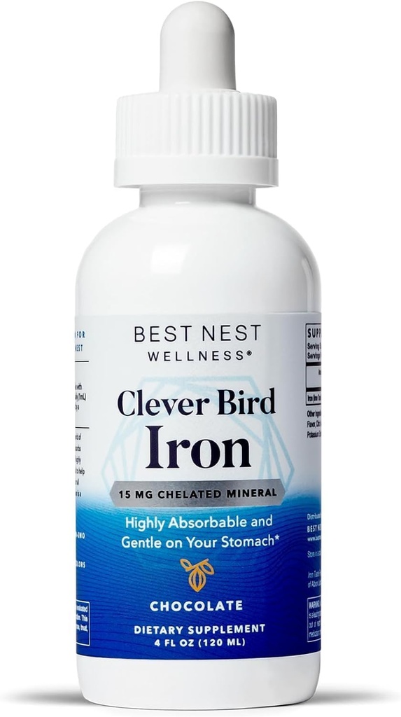 Cel mai bun Nest Wellness Liquid Iron - Brain Health Supplement with Albion Taste-Free Iron - SIDA Energy & Red Blood Cell Production - Biodisponibil Iron Formula - Ciocolata, 4 fl oz (120 Servings)