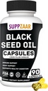 Ulei de semințe negru Vegan 1000mg. Ulei negru de chimen presat la rece pentru Imun, Structura, Piele & Digestia non-GMO, Gluten & Gelatină gratuit - 45 Serviri, 90 capsule umplute cu lichid