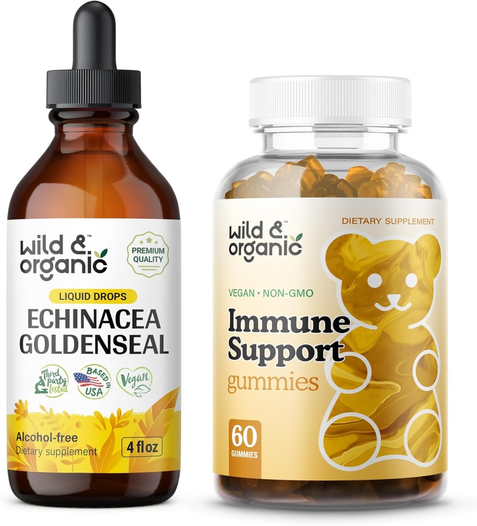 Echinacea salbatica si organica Tinctura Goldenseal 4 fl oz & Imunity Support Gummies