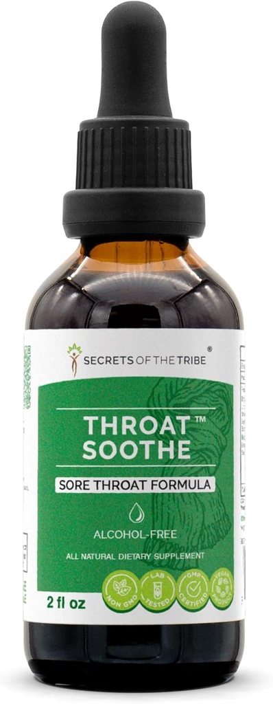 Gât Soothe Extract de alcool-liber, picături de plante de înaltă calitate, Tinctură realizate din tinctură, lemn dulce, elm alunecos, marshmallow, salvie, echinacea, Elderberry. Sore Throat Formula 2 oz