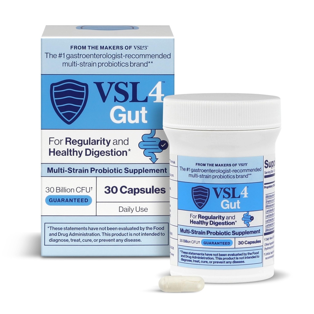 VSL4® Gut Probiotics Daily pentru Sanatate Gut - 30B CFU, Multi-Strain Suport Digestiv pentru Femei & Barbati, Promoveaza Echilibrul Gut & Regularitate, Potent, Supliment Probiotic de Perioada de valabilitate, 30 Capsule