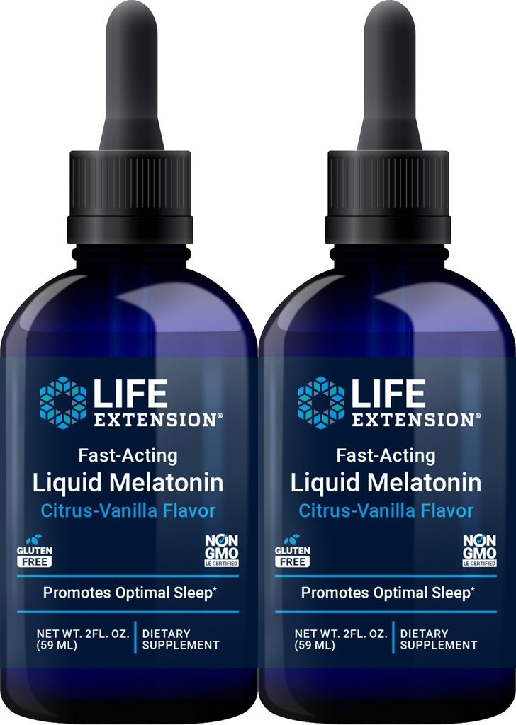 Extensie de viață cu acțiune rapidă Melatonină lichidă (Citrus-Vanilla), 2 Ounces de lichide (Pachet de 2)