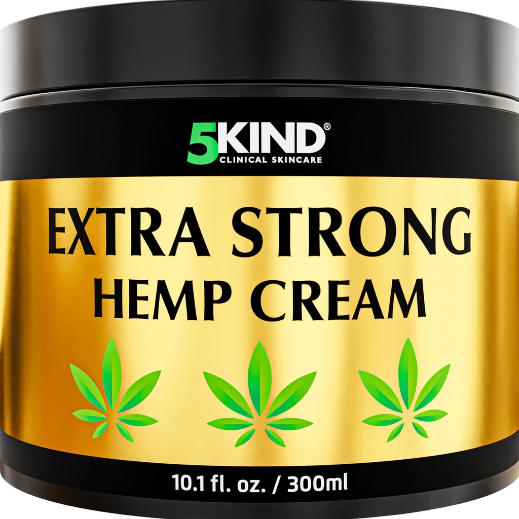 5 kind Extra Strong Hemp Cream 10.1 fl oz - Rezistenta maxima - natural Soothing Relief Cream comun - Muscle Rub pentru spate jos, articulatii, gat, genunchi & umeri