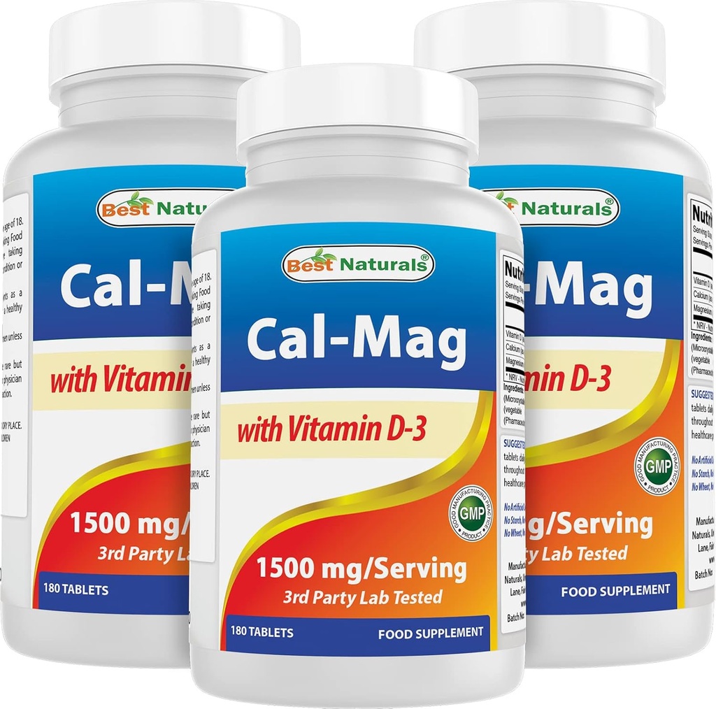 Cel mai bun Naturals Calciu Magneziu cu vitamina D3 1500 mg Servirea 180 comprimate (180 Număr de 3)