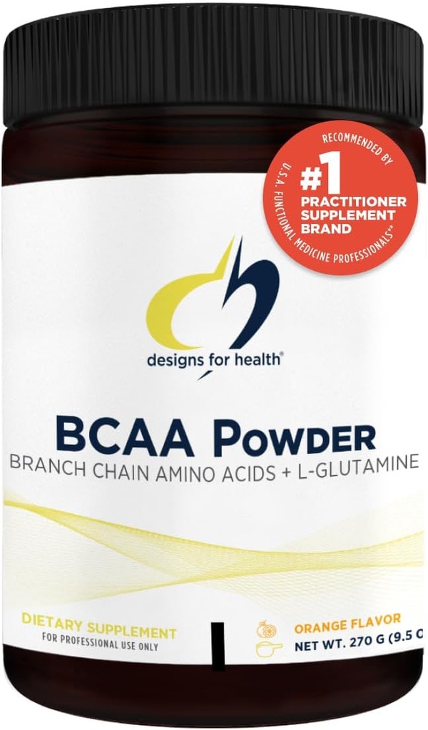 Design-uri pentru sănătate BCAA pulbere cu L-glutamină - Ramurid Chain Amino Acids pulbere + L-Glutamine Supliment pentru a sprijini musculare + Antrenamente - Orange Aromated Drink Mix (30 Servings / 270g)