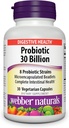 Webber Naturals Probiotice, Mare Potență, 30 Miliarde CFU, pentru bărbați, femei, și adulți, Perioada de valabilitate Stabil (fără refrigerare necesară), 8 Probiotice Straine, 30 capsule vegetariene, pentru Digestive Health