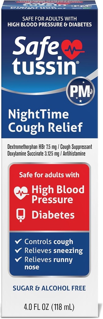 Safetussin PM timp de noapte Tuse de relief Sirop, 4 Ounce flacon