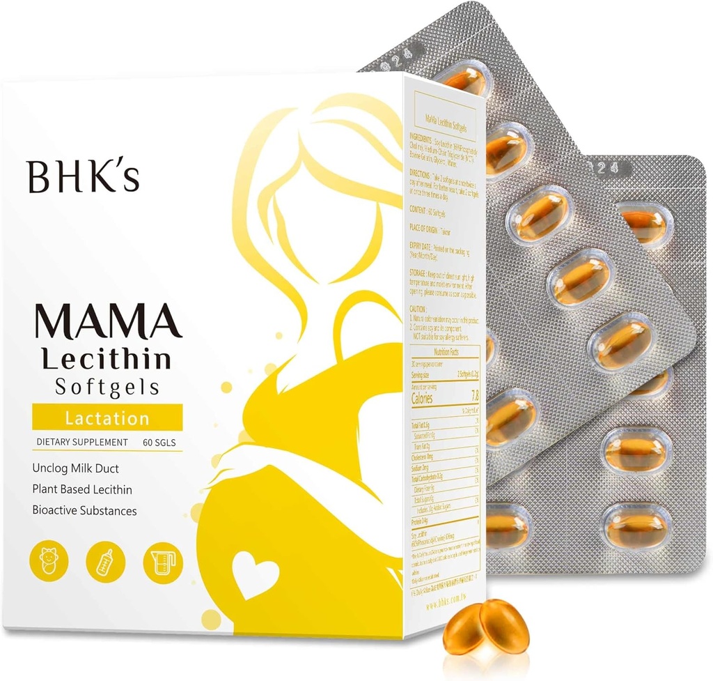 BHK lui Mama Lecithin Softgels, Uncleog san Ducts pentru alaptare mai buna, Supliment pentru sarcina, Evitați înfundat lapte ducts, 60 softgels, 2 Week Supply