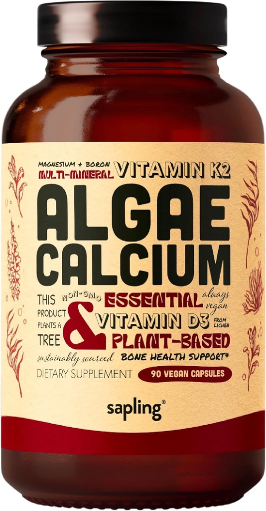 Supliment de calciu - Întreaga alimente cu vitamina K2 & D3, magneziu, zinc, Bor, Complex mineral. Sursat Sustenabil de la Red Algae. pentru rezistenta osoasa si suport. Capsule non-GMO & Vegan 90.