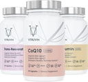 Vitruvin Beauty + Comfort Pack COQ10 200mg + Trans- Resveratrol 500mg + Curcumin 500mg, Vegan, Non-GMO, Gluten-Free, Gelatină-Free.