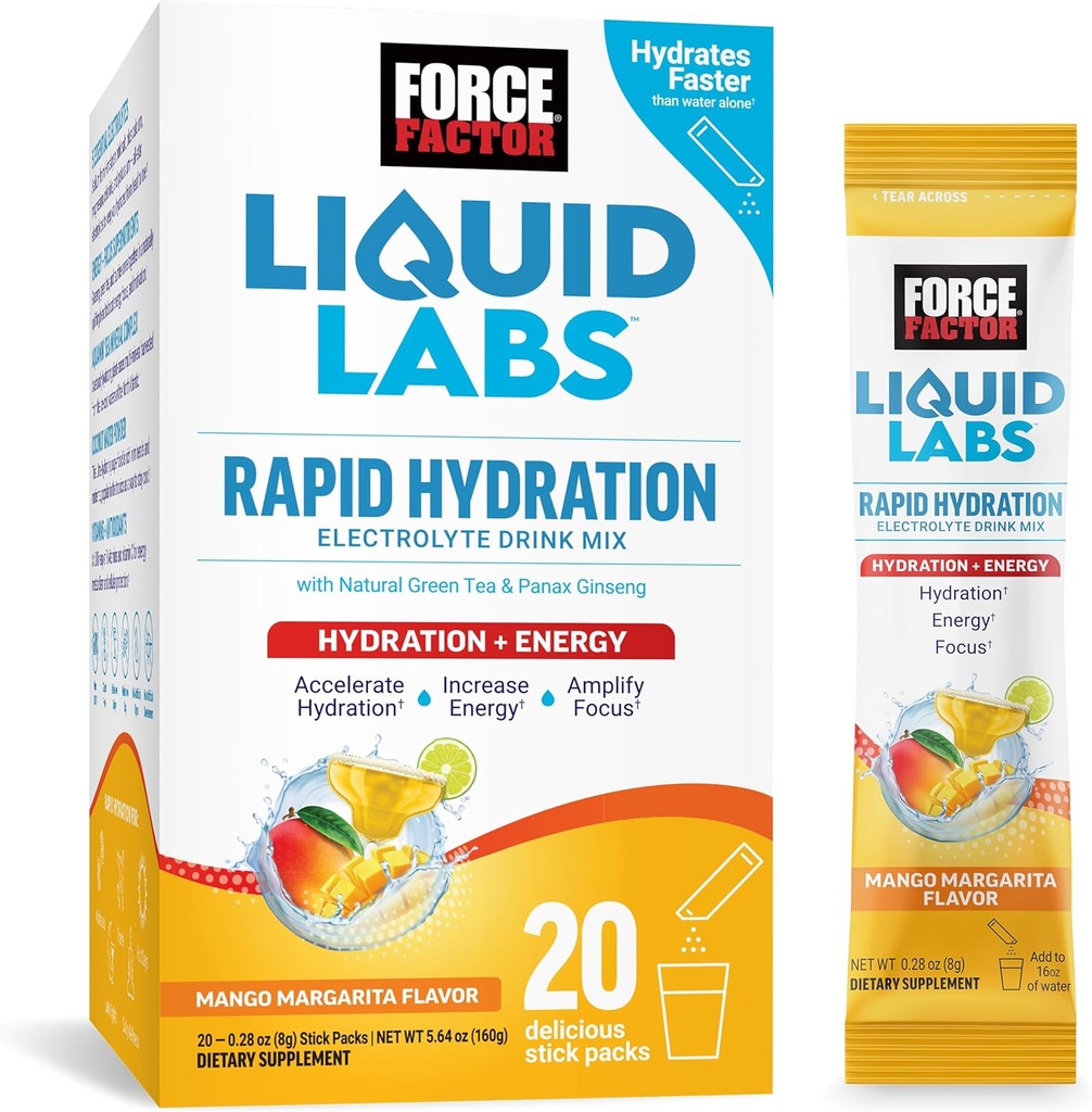 Force Factor Liquid Labs Electrolytes Powder Pachete de mango Margarita