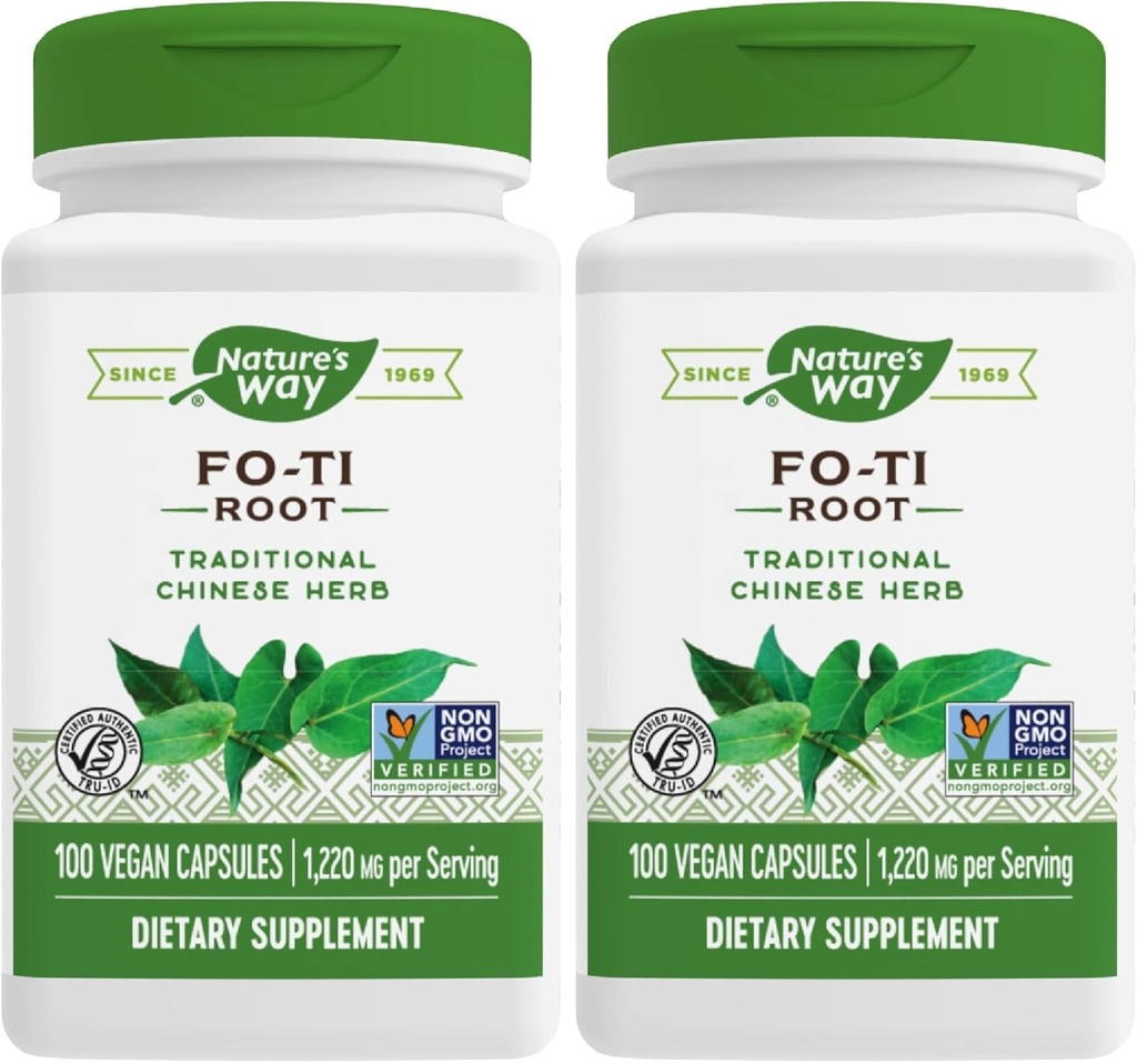 Natura's Way Fo- Ti Root, traditional chinez Herb, 1,220 mg per Serving, 100 capsule (Pachet de 2)