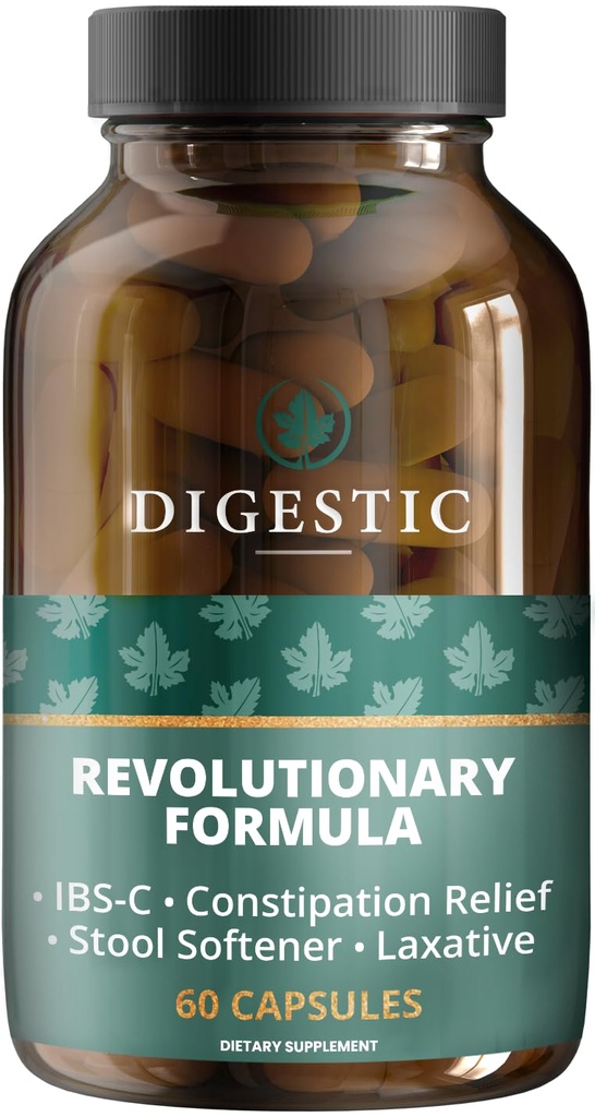 Digestic - Laxativ pentru Relief Constipație, Stool Softener pentru IBS Constipație severă și puternică 100% Natural - 60 Capsule - Colon Cleanse, Detox Curățare, gaz și balonare Stomac Relief pentru adulți