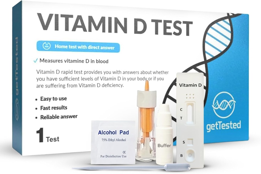 Kit de testare Vitamina D la domiciliu - Test de sine pentru deficit de vitamina D - Rezultate rapide, exacte - Ușor de utilizat - Nu Lab necesare - Include Lancet Buffer Cassette - Finger Prick test de sânge