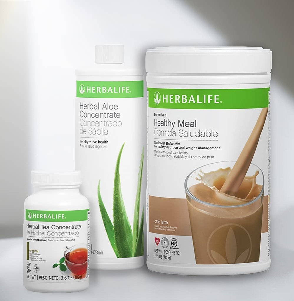 Trio Combo HERBALIFE Formula 1 Shake Mix (Cafe Latte 780g)-Herbal Aloe concentrat Pint (Original 473ml) - Herbal Ceai concentrat (Original 102g)