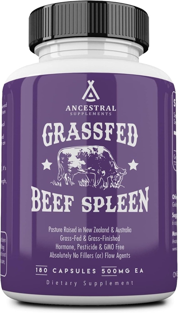Suplimente Ancestral Grass Fed Beef Spleen Supliment, 3000mg Organ Spleen Formula promovează Digestive, Immune, Fier, Energie și Alergie Sănătate, Non OMG, 180 Capsule