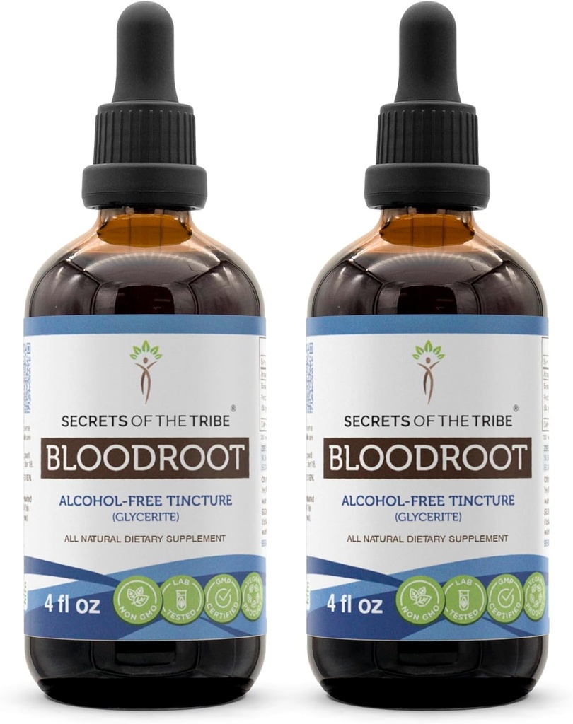 Secretele extractului de tinctură fără alcool din Tribul Sângeros, sânge de crescătorie responsabil (Sanguinaria Canadensis) Rădăcină uscată (2x4 fl oz)