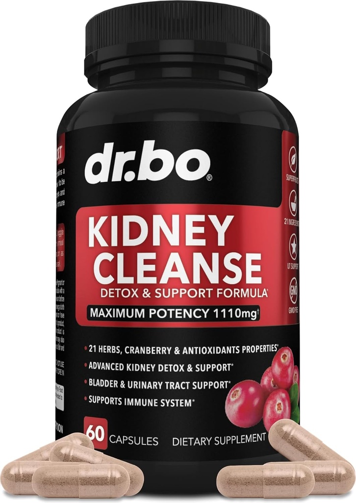 Kidney Cleanse Detox Support Supplement - Natural Cranberry, Juniper Berries, Buchu & Uva Ursi Extract to Support Kidneys, Bladder & Urinary Tract Health Supplements - Herbal Renal Blend Formula Pills