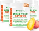 GOBIOTIX Super Greens și Reds pulbere - Superfood roșu și verde - Supliment probiotic - Enzime digestive și root powder - Alimente organice întregi Supliment alimentar (Mango, 3 ambalaj)