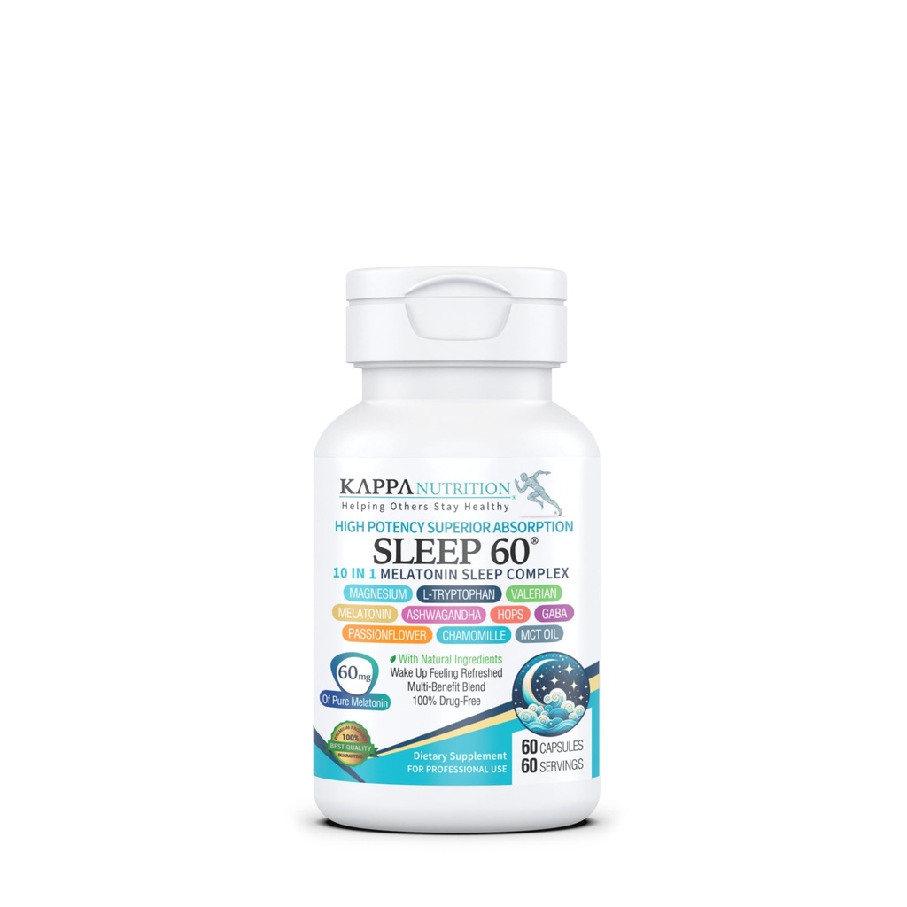 KAPPA NUTRITION Sleep 60, Sleep Aid, 60mg de Melatonina, 60-Day Supply, Non-Habit Forming Capsule Vegan Ingrediente naturale pentru mai ușor de dormit, Herbal Supplement, Valerian Root, Chamomile Non-GMO
