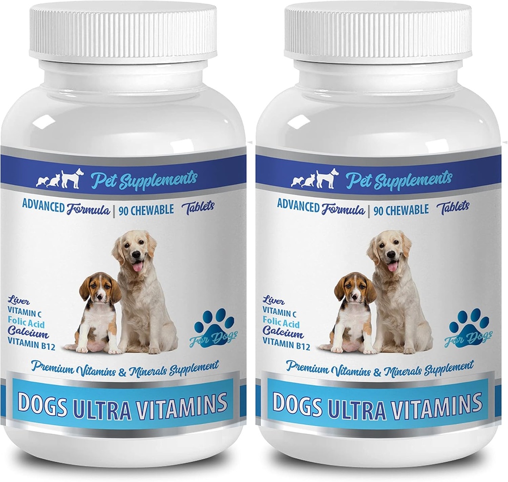 Suport osos pentru căţeluşi - câini Ultra Vitamine - CHewable - Formula avansată - Minerale Premium - Oase de calciu câine - 2 flacon (180 Chews)
