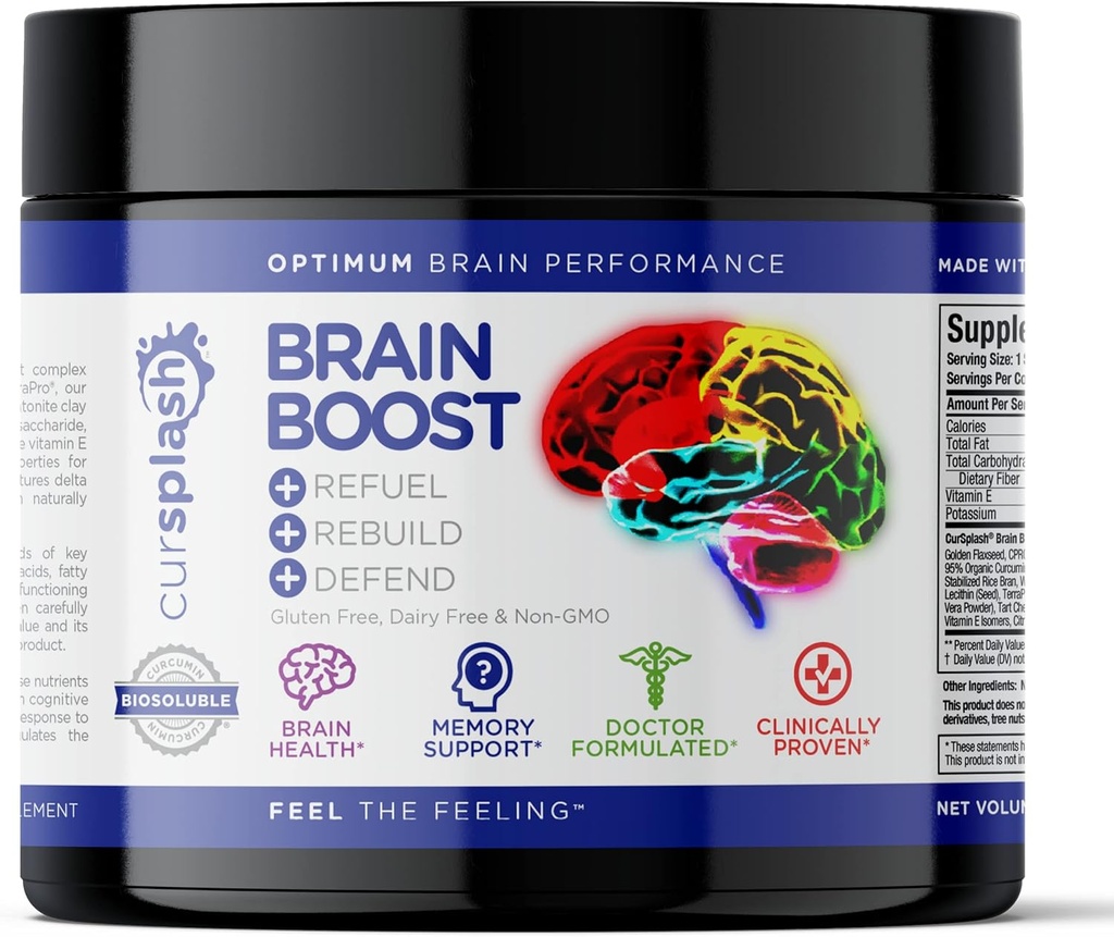 curcuminpro Brain Boost Cursplash | Nootropic Drink for Memory, Clarity, Focus | Annatto Tocotrienol, Curcumin, TerraPro, BiAloe | Support for Men & Women