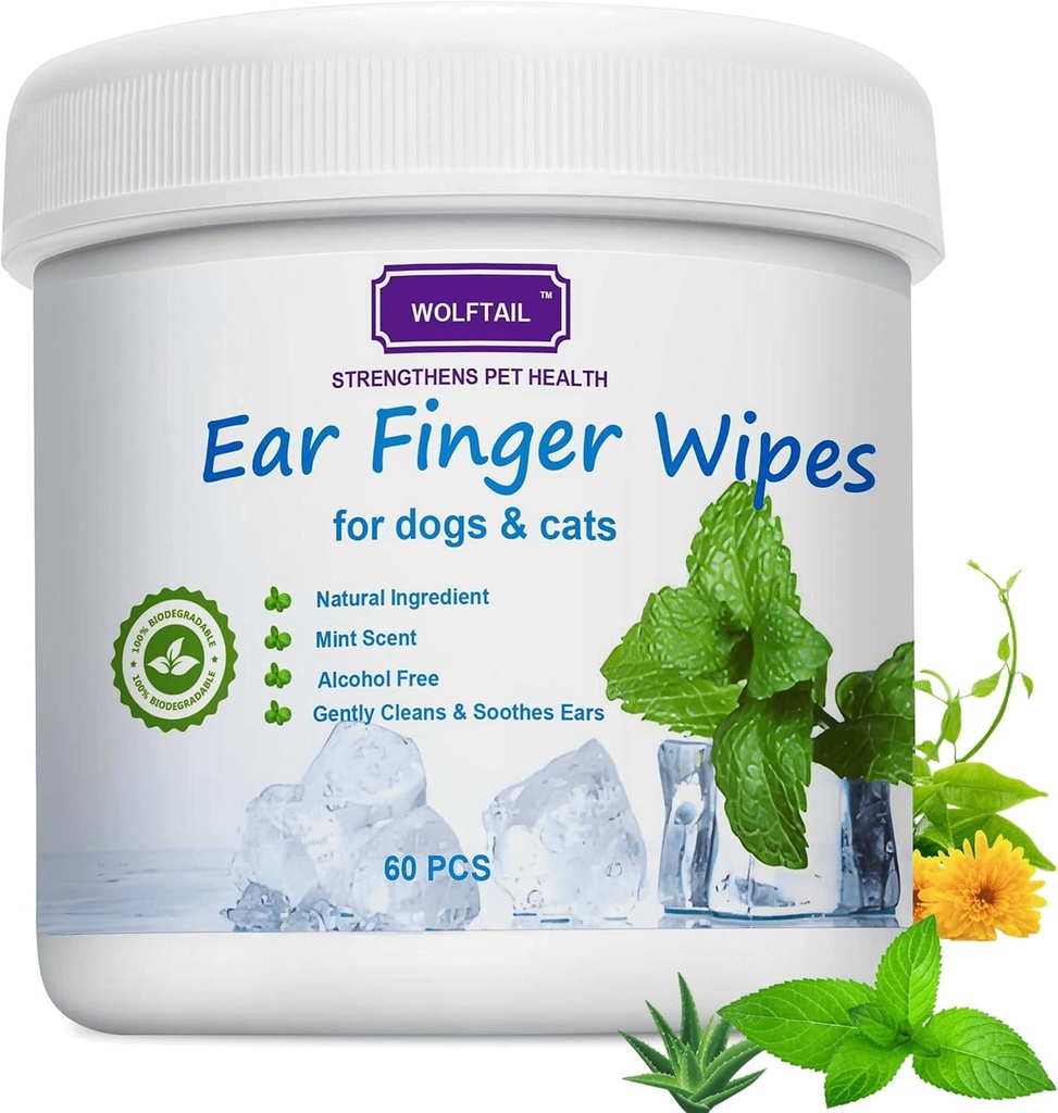 Șervețele ureche câine pentru câini și pisici, 60 Count Marime mare - Eliminați ușor ceară ureche, Debris - Sooths & Deodorizes - Limpeze mâncărime ureche și inflamație, Proaspete Coconut Parfum