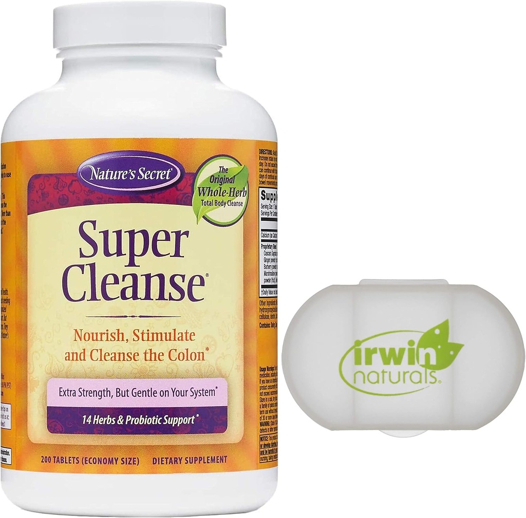 Secretul naturii Super Cleanse Toxina dezintoxicare și eliminare ușoară Total organism Curățare, Digestive & Colon Health Support, 200 comprimate, cu un caz de pastila