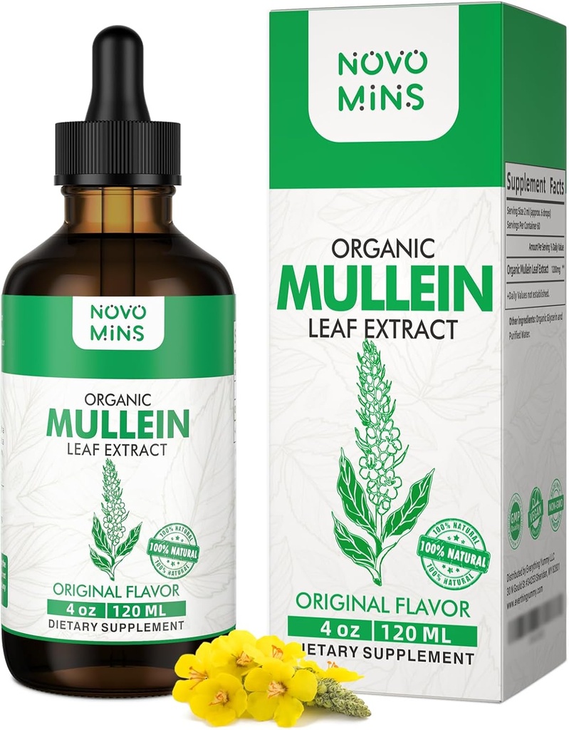 Mullein Leaf Tincture - Lung Cleanse - Vegan Lung Detox - Dezintoxicare respiratorie și picături de sprijin imun - Extras lichid suplimentar natural 4 fl.oz. Clorofilă